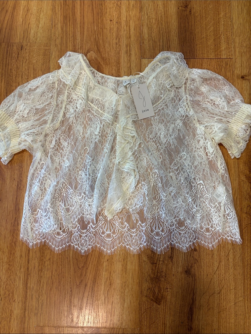 NWT Joie Cream Floral Lace Short-Sleeve Blouse Size Large